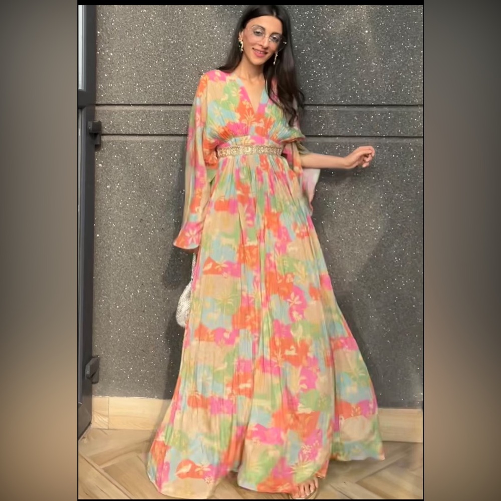 Pauli&Harsh: Multicolored Crepe Printed Kaftan - image 2